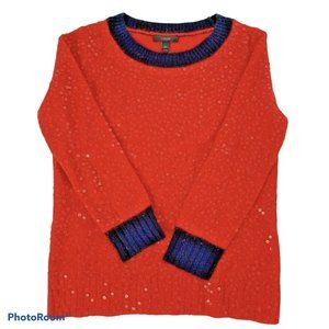 J.Crew Women's Sweater Red Blue Sequin Long Sleeve Pullover Knit Holiday Top‎ XS